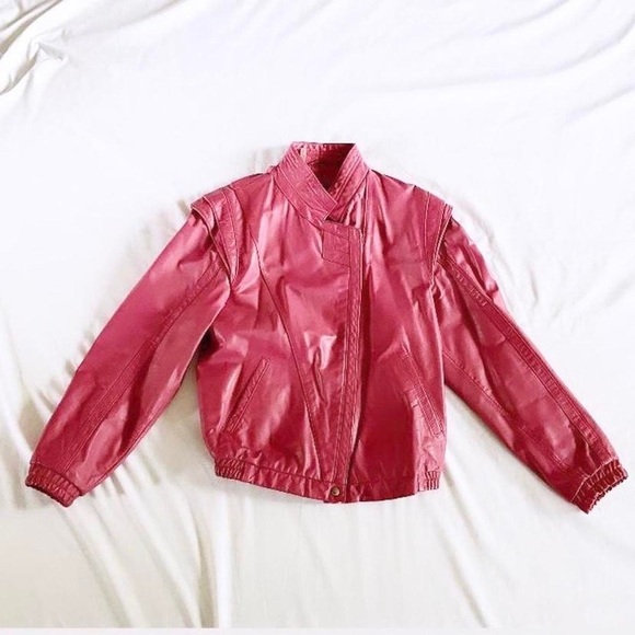 80s 100% genuine leather pink bomber jacket - Picture 1 of 7
